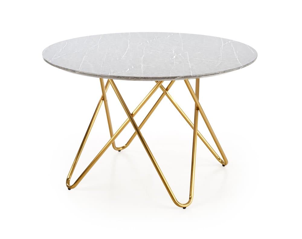 Jídelní kulatý stůl BONELLO — průměr 120 cm, dekor šedý mramor / zlatá Halmar