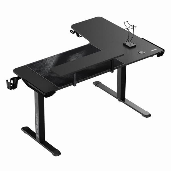 Herní stůl ULTRADESK WINGER – 111x155x60 cm, elektricky nastavitelná výška, RGB podsvícení, černá - náhled 4