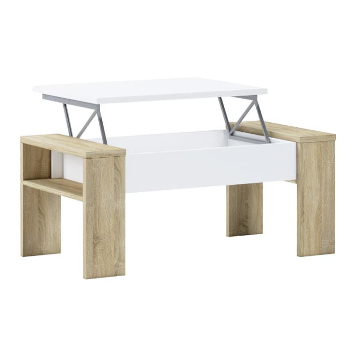 Konferenční stůl PULA se zvedací deskou — 98x50x43-54 cm, dub sonoma/bílá Kondela