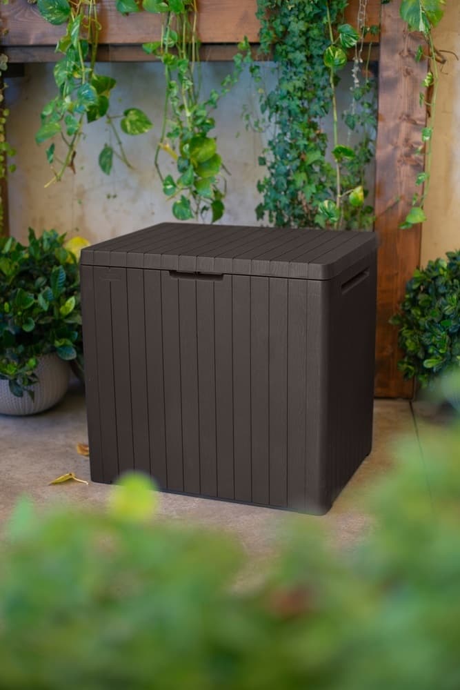 Zahradní úložný box CITY — 113L, plast, hnědá - náhled 2