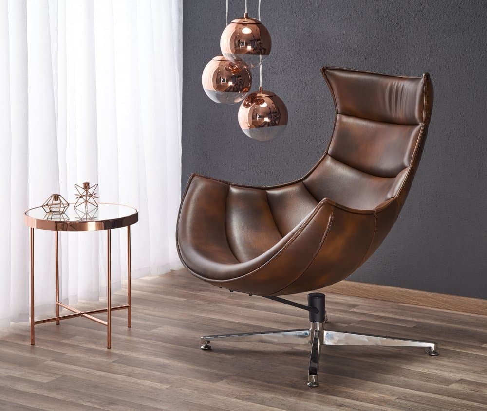 Designové křeslo LUXOR — otáčení, nerez ocel / hnědá kůže Halmar