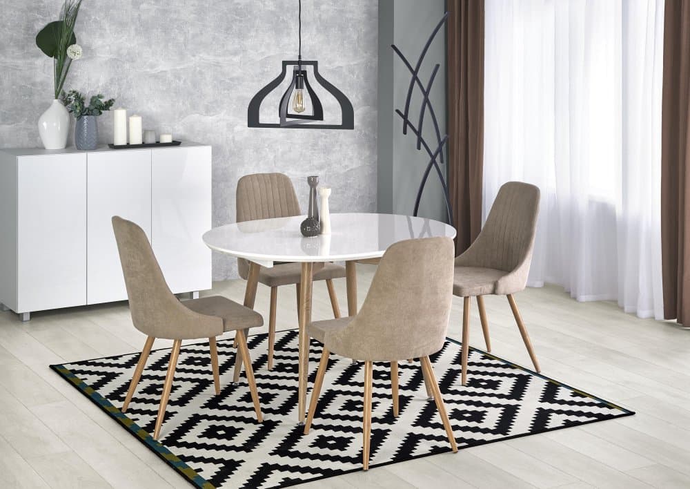 Jídelní kulatý rozkládací stůl EDWARD – 120x100x75 (+80), dub sonoma, bílá - náhled 5