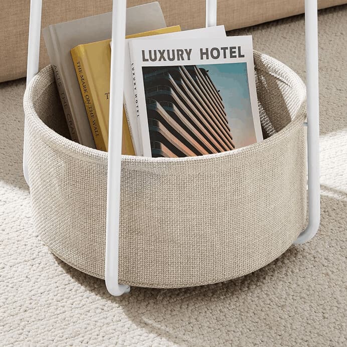 Stylový odkládací stolek ELIO – 45x45x50cm s textilním košem v bílé barvě Autronic - náhled 4