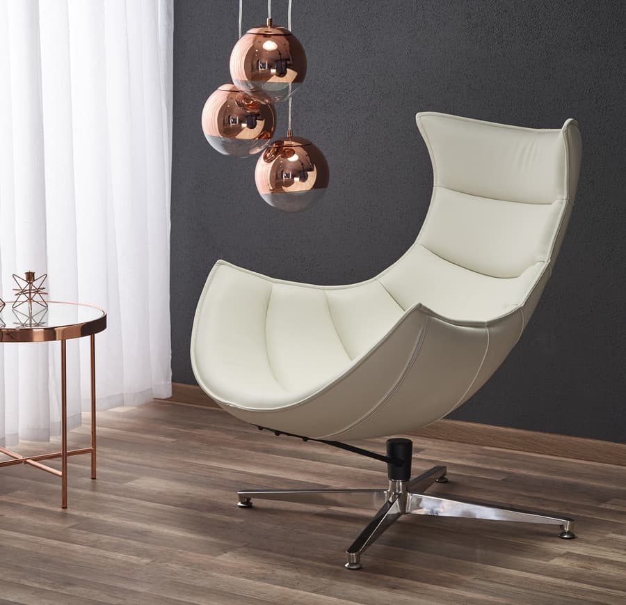 Designové křeslo LUXOR — otáčení, nerez ocel / bílá kůže Halmar