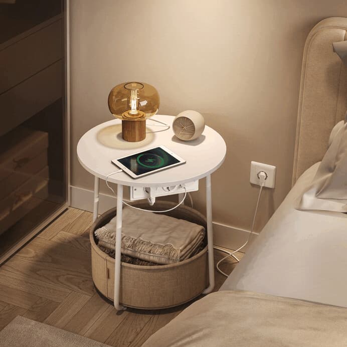 Odkládací stolek FLOW s USB a zásuvkou – bílý MDF, 45x45x50cm Autronic - náhled 3
