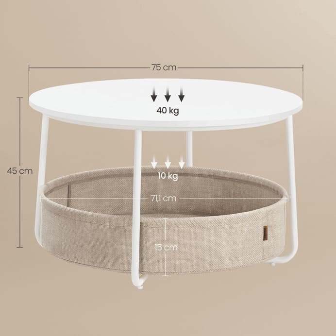 Bílý konferenční stolek VELA s úložným košem – 75 cm, elegantní design Autronic - náhled 4