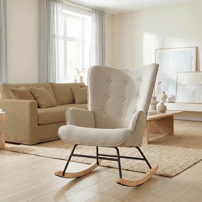 Houpací křeslo YAO – béžová, látka, ergonomický design Autronic