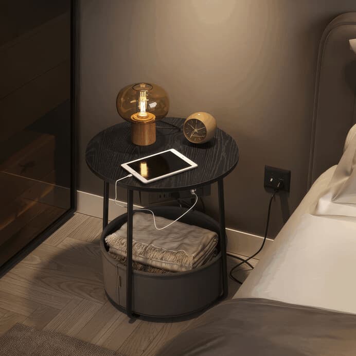 Odkládací stolek FLOW s USB a zásuvkou – černý MDF, 45x45x50cm Autronic - náhled 3