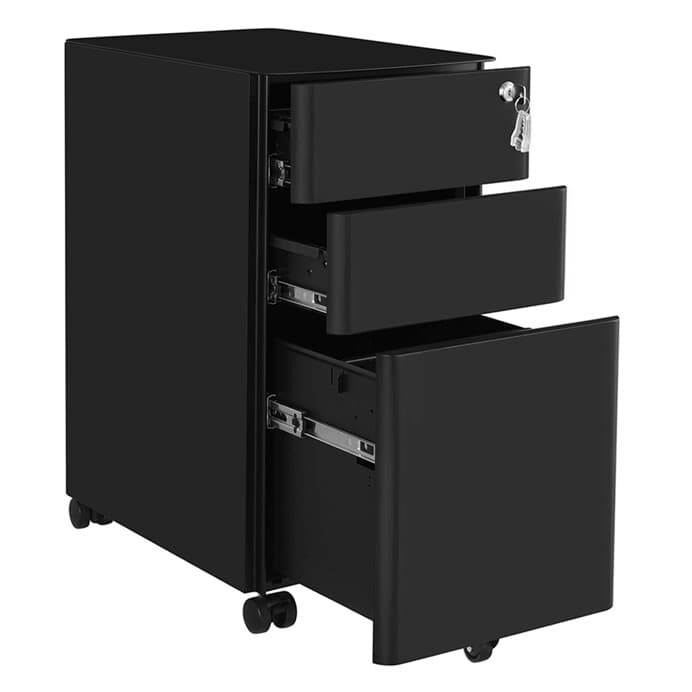 Pojízdný kancelářský kontejner STAL – kov, černá, 3 zásuvky Autronic - náhled 3