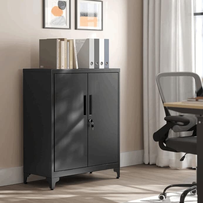 Elegantní černá kovová komoda ALBUS – 80x40x90 cm s policemi Autronic