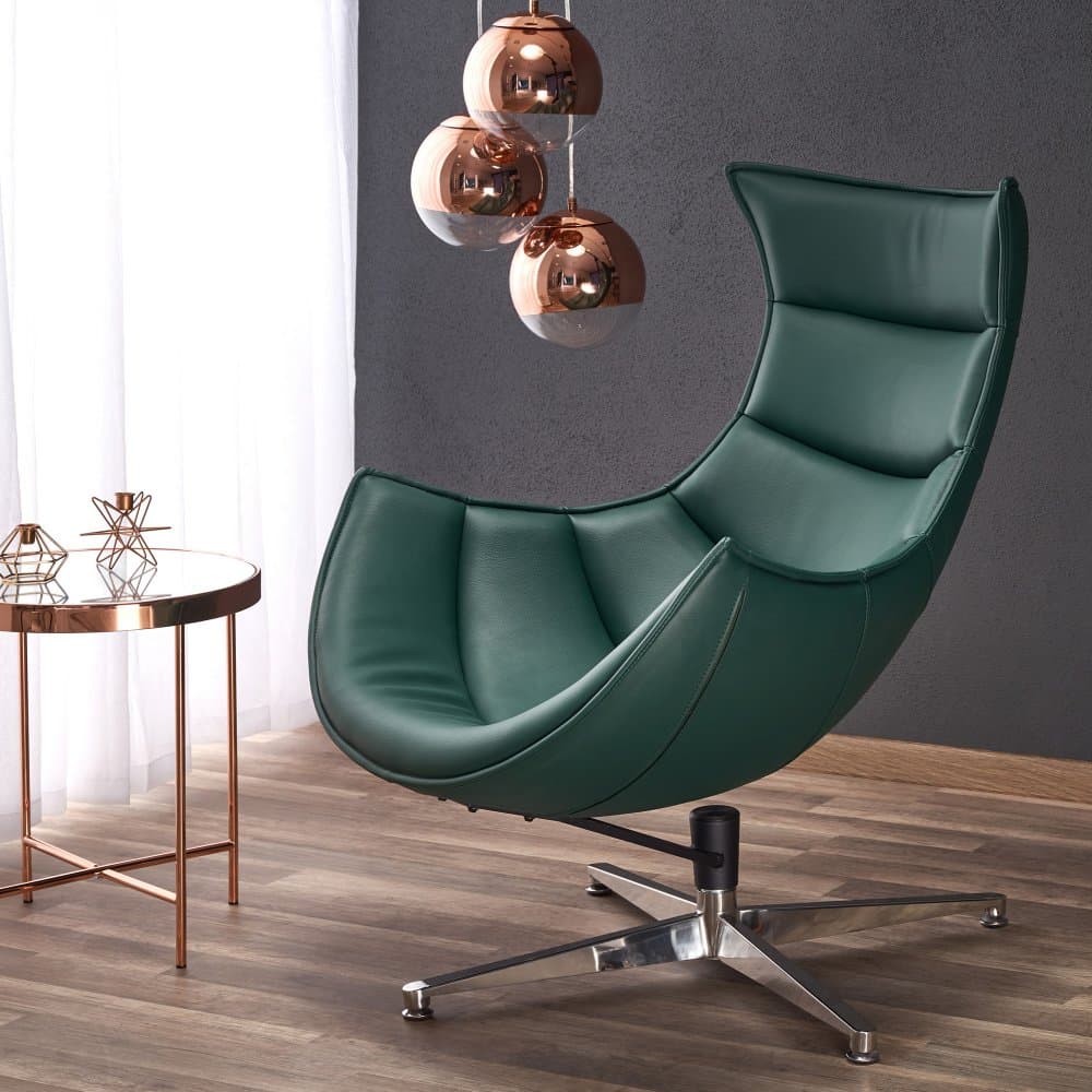 Designové křeslo LUXOR — otáčení, nerez ocel / zelená kůže Halmar
