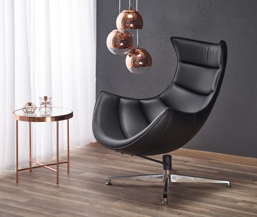 Designové křeslo LUXOR — otáčení, nerez ocel / černá kůže Halmar