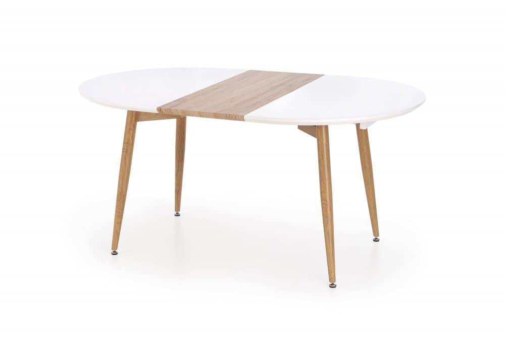 Jídelní kulatý rozkládací stůl CALIBER – 160x90x76 (40) dub sonoma, bílý Halmar