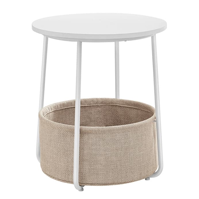 Stylový odkládací stolek ELIO – 45x45x50cm s textilním košem v bílé barvě Autronic - náhled 2