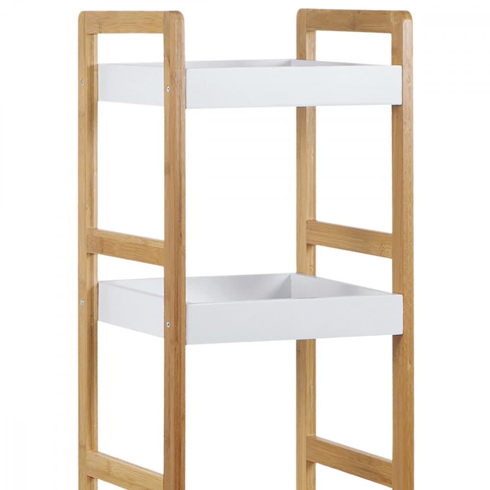 Regál, 5 polic, masiv bambus, přírodní odstín, MDF, bílý matný lak, nosn. 15 kg Autronic - náhled 2