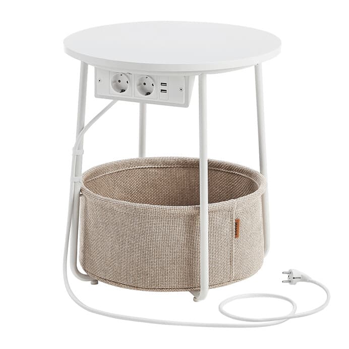 Odkládací stolek FLOW s USB a zásuvkou – bílý MDF, 45x45x50cm Autronic - náhled 2