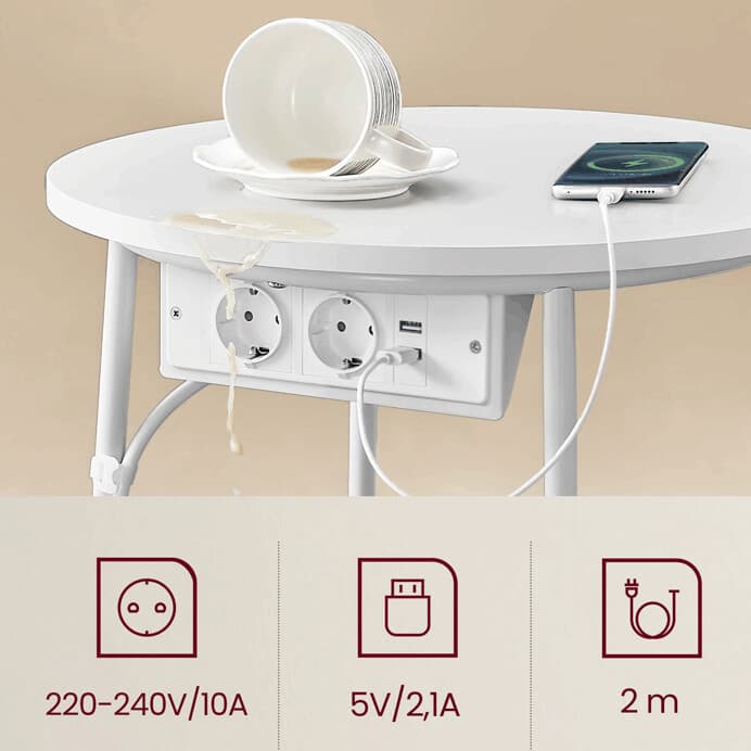 Odkládací stolek FLOW s USB a zásuvkou – bílý MDF, 45x45x50cm Autronic - náhled 4