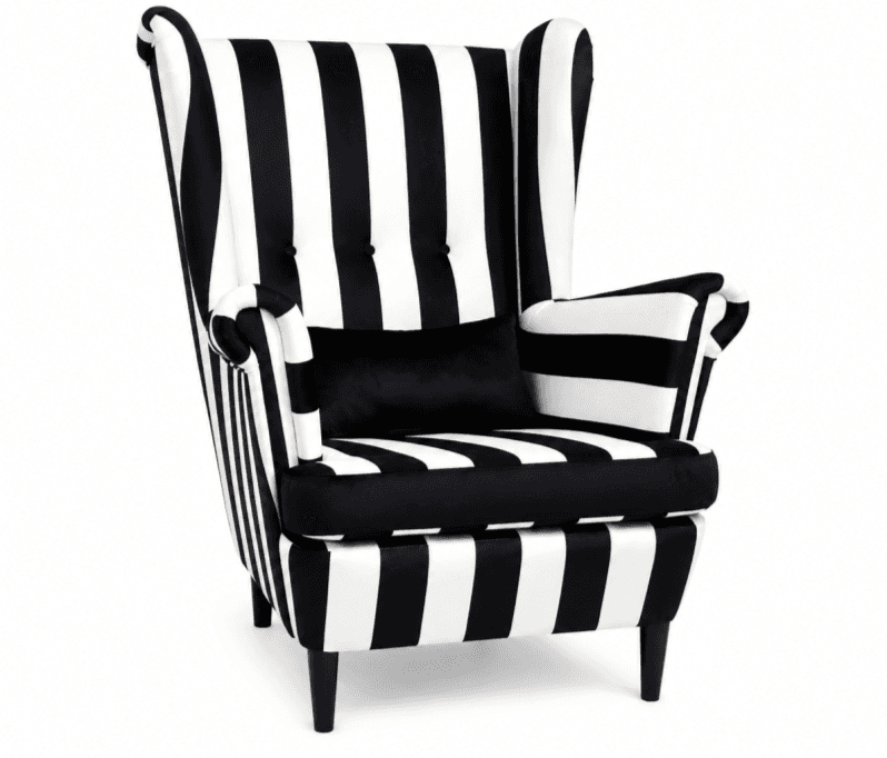 Křeslo ušák VISBY – masiv, látka, pet friendly, zebra