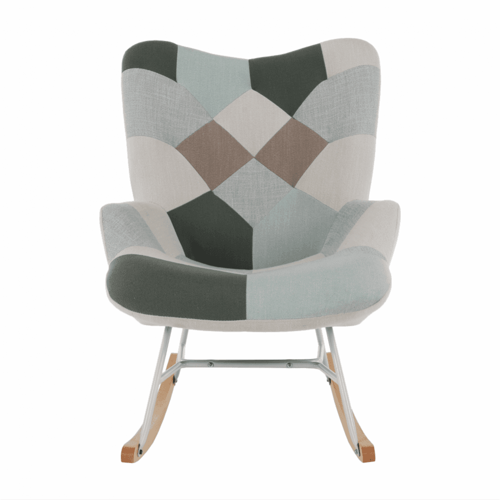 Houpací křeslo GERON — dřevo, kov, látka patchwork Kondela - náhled 3