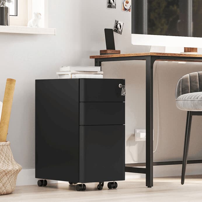 Pojízdný kancelářský kontejner STAL – kov, černá, 3 zásuvky Autronic