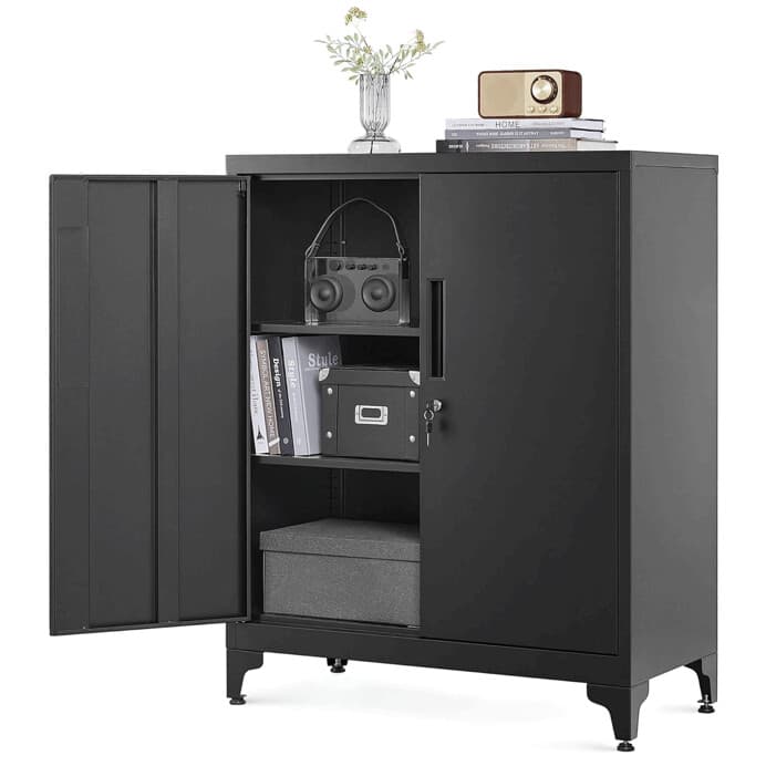 Elegantní černá kovová komoda ALBUS – 80x40x90 cm s policemi Autronic - náhled 2