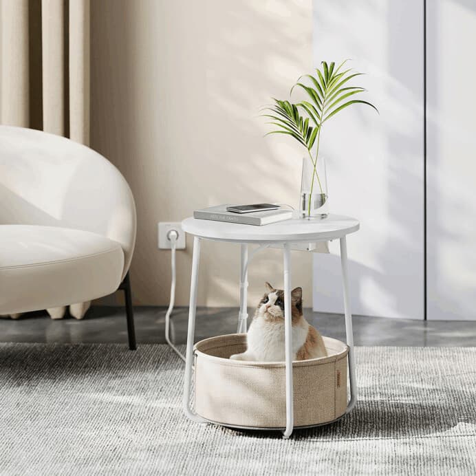 Odkládací stolek FLOW s USB a zásuvkou – bílý MDF, 45x45x50cm Autronic