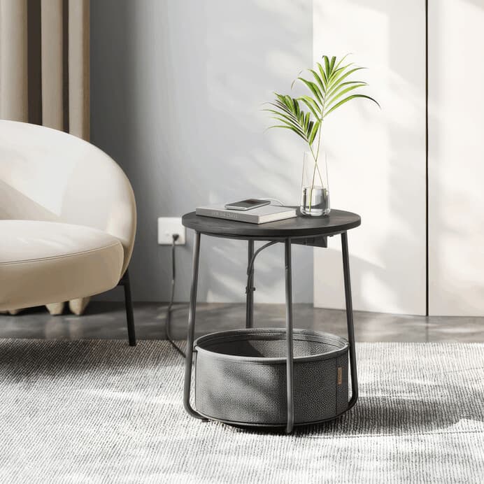 Odkládací stolek FLOW s USB a zásuvkou – černý MDF, 45x45x50cm Autronic