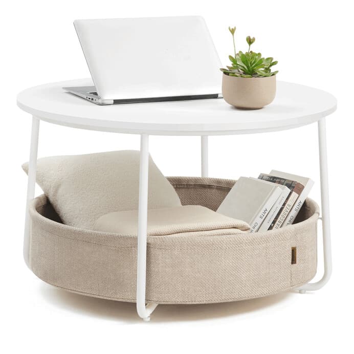 Bílý konferenční stolek VELA s úložným košem – 75 cm, elegantní design Autronic - náhled 3