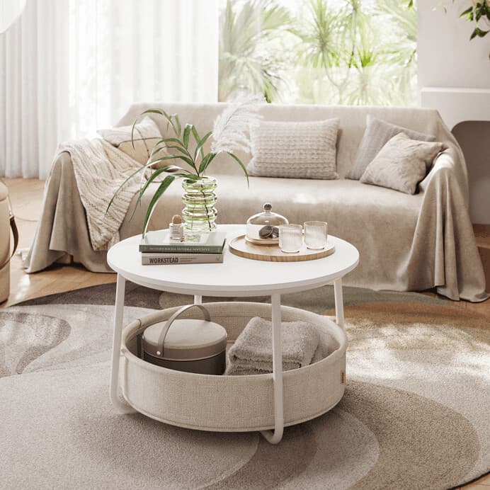 Bílý konferenční stolek VELA s úložným košem – 75 cm, elegantní design Autronic