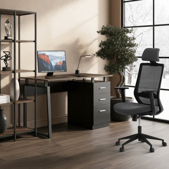 Stylový kancelářský stůl RENO 120x60cm s šuplíky – melamin, ořech Autronic