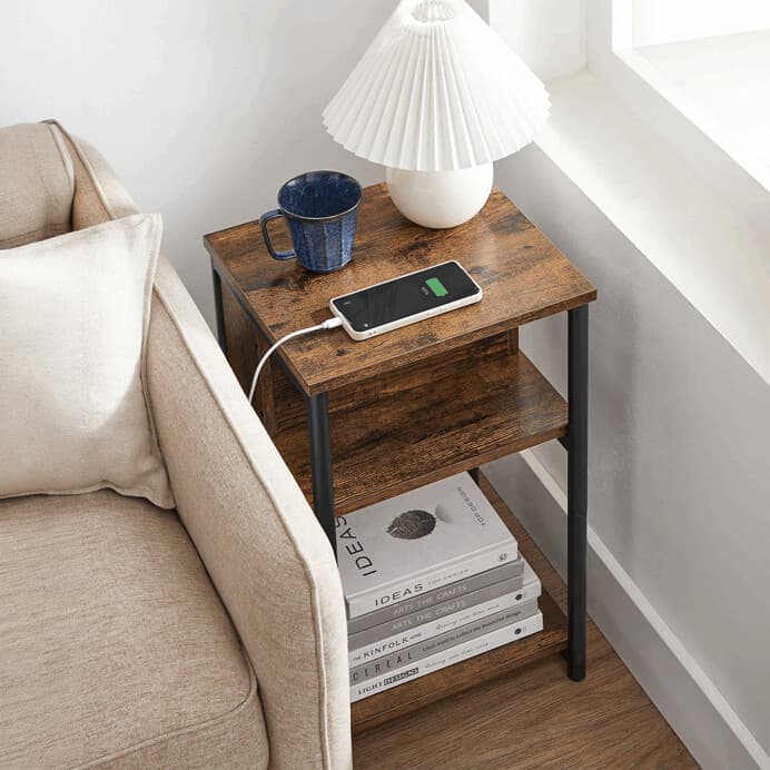 Industriální odkládací stolek FORGE s USB a zásuvkou – MDF, 30x34x58cm Autronic - náhled 3
