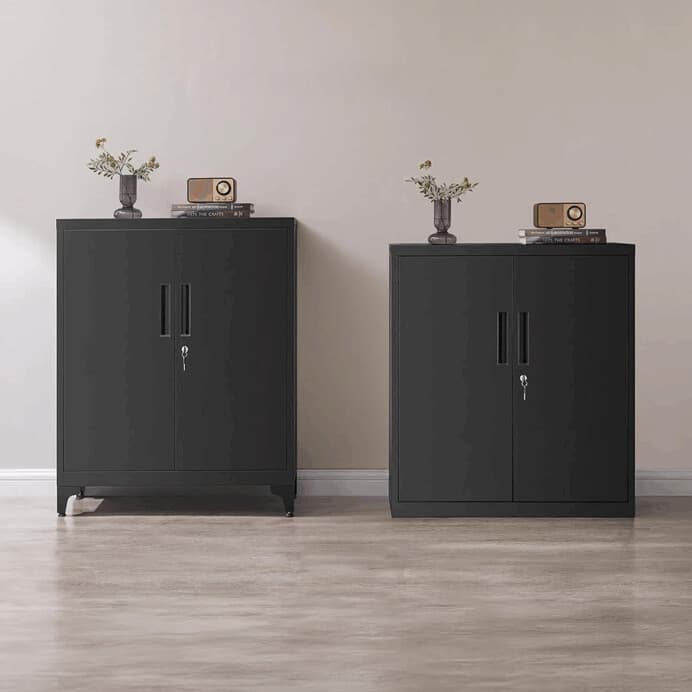 Elegantní černá kovová komoda ALBUS – 80x40x90 cm s policemi Autronic - náhled 4